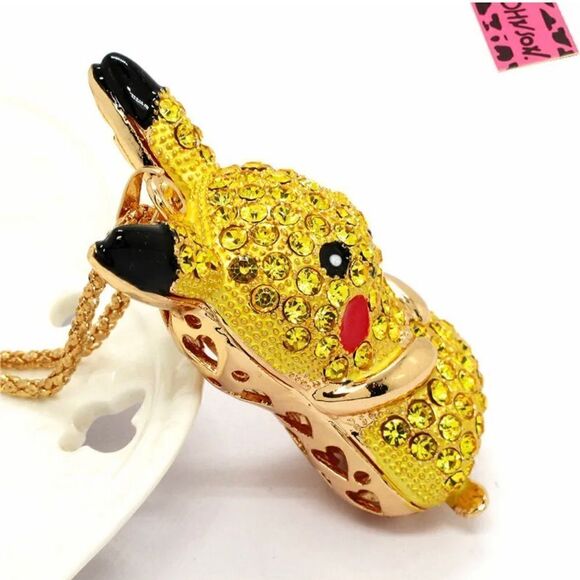 Yellow Rhinestone Crystal Pokemon Pikachu Pendant Necklace NWOT - Picture 2 of 2